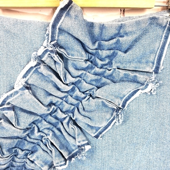ZARA Ruffled Bow Denim Mini Skirt Size 5 - Picture 5 of 9